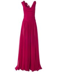 Carolina Herrera - Draped Chiffon Gown With Floral Embellishment - Lyst