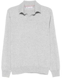 Brunello Cucinelli - Long-Sleeve Polo Sweater - Lyst