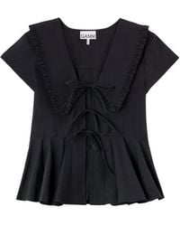 Ganni - Solid V Neck Top - Lyst