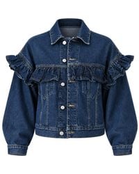 FRAME - Ruffle-Trimmed Denim Jacket - Lyst
