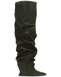 Balmain - Suede Leather Wedge Thigh-High Boots - Lyst