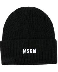 MSGM - Gerippte Beanie mit Logo-Stickerei - Lyst