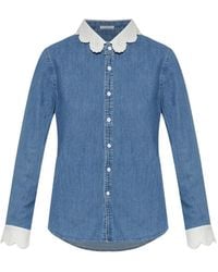 Mother - Embroidered-Collar Denim Shirt - Lyst