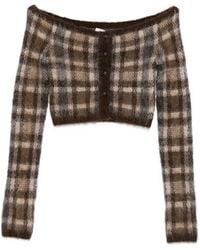 Nanushka - Off-Shoulder Check Cardigan - Lyst