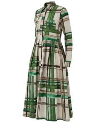 ODEEH - Check-Print Silk Midi Dress - Lyst