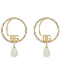 Dolce & Gabbana - Dg-Logo Pearl-Embellished Hoop Earrings - Lyst