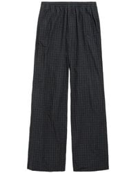 Balenciaga - Check-Pattern Embroidered-Logo Wide-Leg Trousers - Lyst