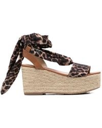 Liu Jo - Leopard-Print Wedge Sandals - Lyst