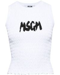 MSGM - Logo-print Smocked Cotton Top - Lyst