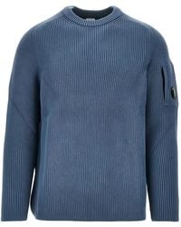 C.P. Company - Full Rib Cotton Lens Crewneck Sweater - Lyst