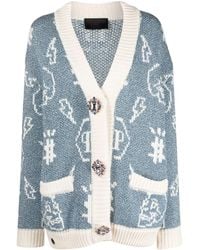 Philipp Plein - Intarsia-Knit Logo Cardigan - Lyst