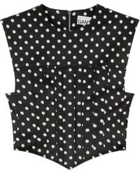 Ganni - Polka-Dot Satin Corset Top - Lyst