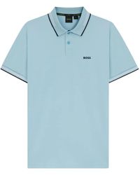 BOSS - Stretch-Cotton Slim-Fit Polo Shirt With Branding And Stripes - Lyst