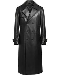 John Richmond - Double-Breasted Belted Leather Coat - Lyst