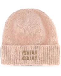 Miu Miu - Logo-Embroidered Mohair-Blend Beanie Hat - Lyst