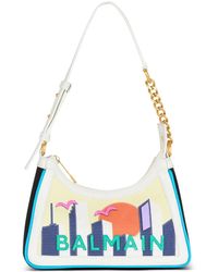 Balmain - Borsa a tracolla in pelle di vitello e tela con stampa di cartolina - Lyst