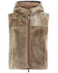 Brunello Cucinelli - Shearling Reversible Vest With Thermore Padding And Hood - Lyst