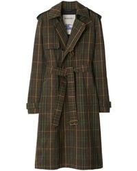 Burberry - Checked Cotton Trench Coat - Lyst