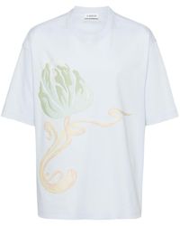 Lanvin - Floral-embroidered Cotton T-shirt - Lyst