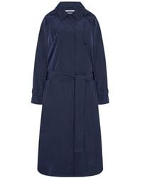 Another Tomorrow - Belted Hooded Trench Coat - Lyst
