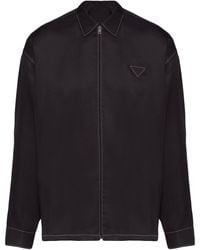 Prada - Black Zip-up Silk Shirt - Men's - Silk - Lyst