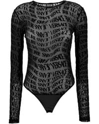 Versace Jeans Couture - Logo-Print Mesh Bodysuit - Lyst