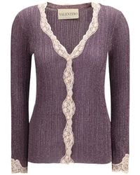 Valentino Garavani - Lurex Knitted Cardigan With Lace - Lyst