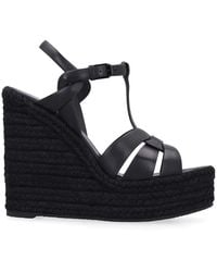 Saint Laurent - Tribute Leather Espadrille Wedge Sandals - Lyst