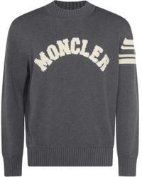 Moncler - Logo-Embroidered Striped-Sleeve Sweater - Lyst