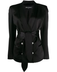 Balmain Belted Satin Jacket - Black