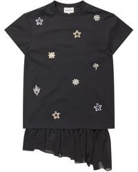 Munthe - Crystal-Embellished Ruffled T-Shirt - Lyst