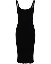 Miu Miu - Robe Mi-Longue Nervurée À Plaque Logo - Lyst