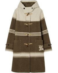 Burberry - Striped Wool Cotton Blend Duffle Coat - Lyst