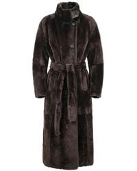 Brunello Cucinelli - Manteau En Peau Lainée À Taille Ceinturé - Lyst