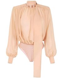 Elisabetta Franchi - Silk Georgette Sash-Detail Bodysuit - Lyst