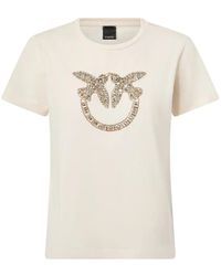 Pinko - T-Shirt With Love Birds Jewel Maxi Embroidery - Lyst