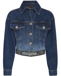 Philipp Plein - Crystal Cropped Denim Jacket - Lyst