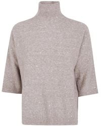 Seventy - Sequin-Embellished High-Neck Fine-Knit Top - Lyst