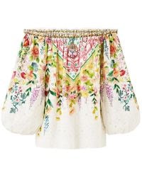 CAMILLA - Frill Floral-Print Off-Shoulder Cotton Top - Lyst