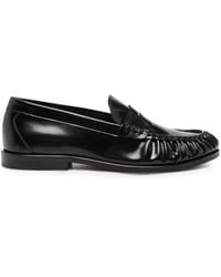 VINNY'S - Ruched-Detail Leather Loafers - Lyst
