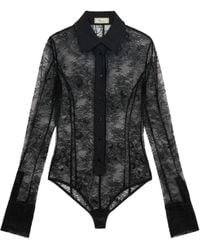 Blumarine - Lace-Panelled Shirt Bodysuit - Lyst