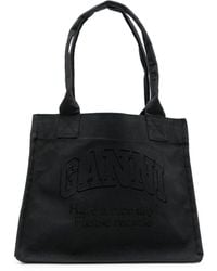 Ganni - Logo-embroidered Canvas Shopper Bag - Lyst