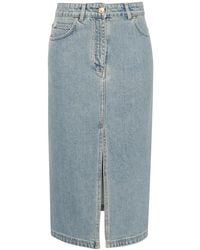 Moschino - Teddy Bear-Button Denim Midi Skirt - Lyst