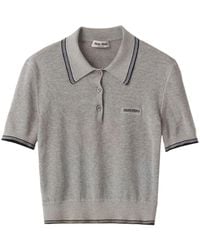 Miu Miu - Logo-jacquard Cropped Polo Shirt - Lyst