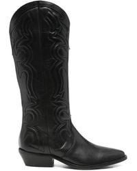 Julie Dee - 35 Mm Leren Laarzen Met Western-Stijl - Lyst