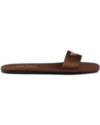 Prada - Triangle-Logo Satin Slides - Lyst