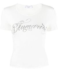 Blumarine - T-shirt en coton stretch à logo strassé - Lyst