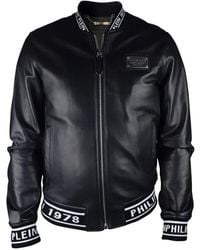 Philipp Plein - Logo Leather Bomber Jacket - Lyst