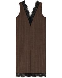 Ganni - Pinstriped Lace-Trim Midi Dress - Lyst