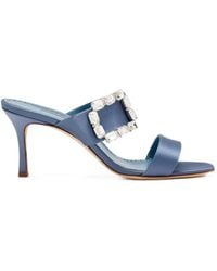 Manolo Blahnik - Mayjousan Crystal-Buckle Heeled Sandals - Lyst